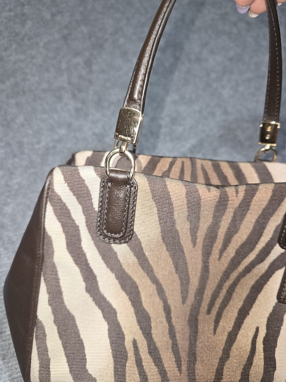 Coach Madison Madeline 26634 Zebra Print Brown Leather Satchel Crossbody Bag - Picture 6 of 16